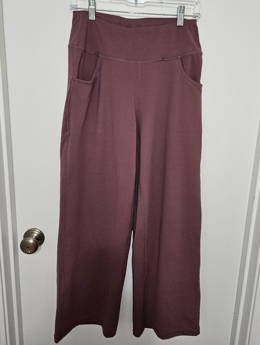 Promover Womens Mauve High Waisted Wide Leg Yoga Pants Medium Athleisure Pockets